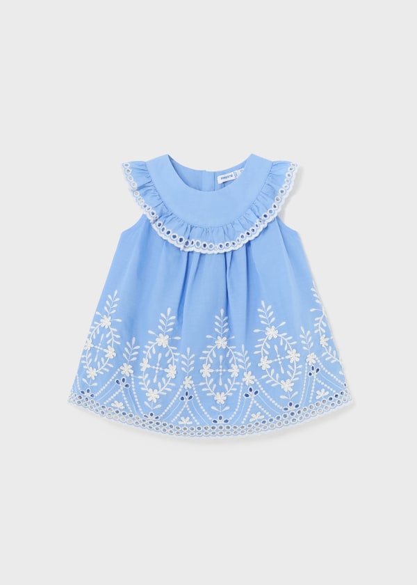 Mayoral Girls Age 12 Months Embroidered Poplin Cotton Dress 1917-77