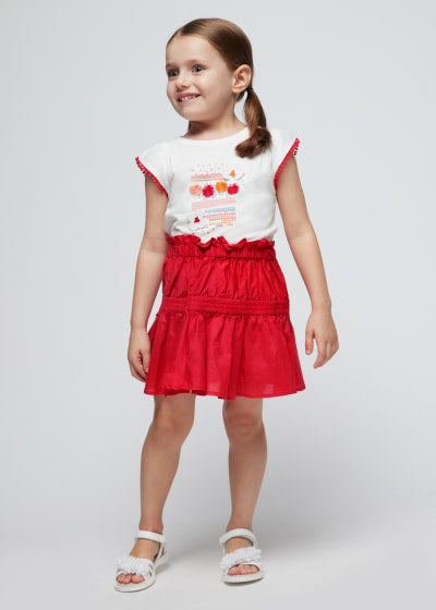 Mayoral Girls Age 4 Poplin Skirt & PrintedTop Set 3905-53/3096-78