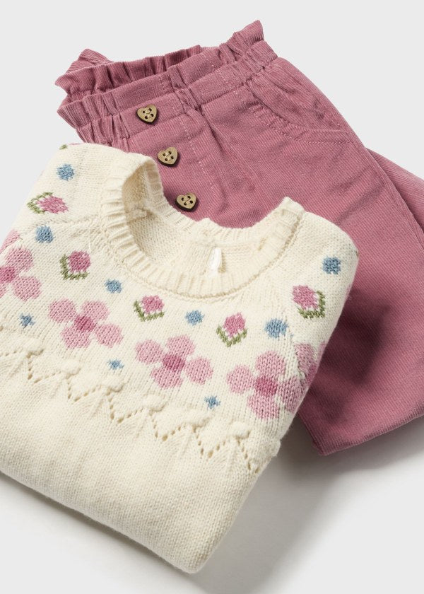 Mayoral Newborn Girls Floral Knit Jumper & Cords Set 2519 2