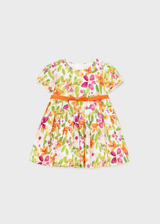 Mayoral Girls Age 12 Months Satin Printed Dress with Belt 1914 – 92